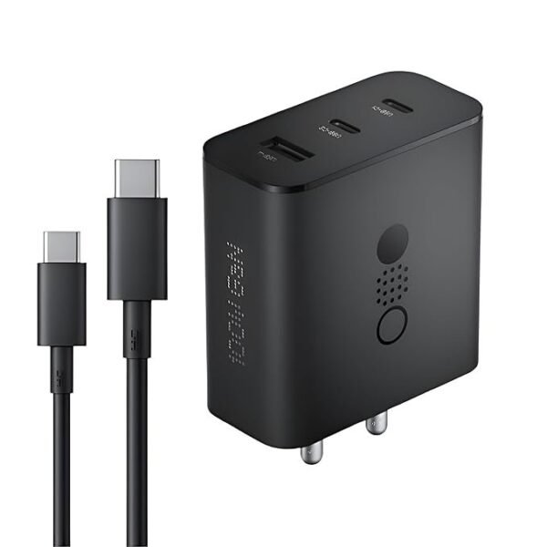 CMF by Nothing 100W GaN Type C 3-Port Charger Adapter with 3.3 Ft Type C Cable, USB-C1 100W, USB-C2 65W, USB-A 18W, Max Capacity 100W for Phone 2A/2A Plus/2/1,Samsung S25,S24, Laptop, Charging, Black