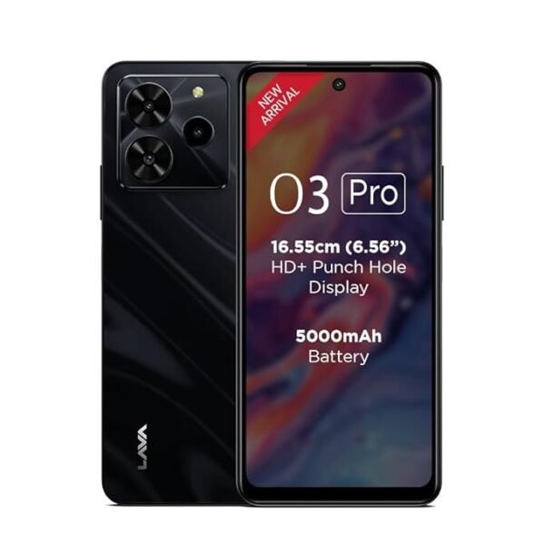 Lava O3 Pro (Glossy Black, 4 GB RAM, 128 GB Storage)| Bigger 6.56" HD+ Display | 50 MP AI Triple Rear Camera | 8 MP Front Camera| 5000 mAh Battery | 10W Charging | Charger in Box