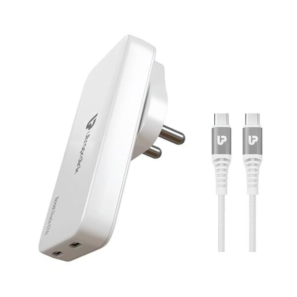 UltraProlink Slimmest 67W GaN Super Fast Charger Adapter | 2 USB C Ports | PD-PPS Fast Charger | Compatible with USB-C Laptops,iPhone 16/15 Series,Pixel & Samsung Phones| with Cable |Boost Blade 67