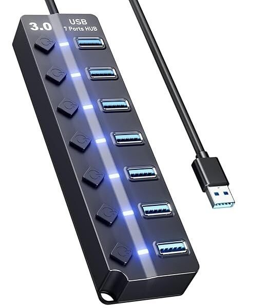 ZORBES® USB Hub 3.0 for PC Multiport Adapter with 7 USB Ports High Speed 3.0 USB Hub for Laptop with Individual Switch Control USB Extender with Multi USB Port for MacBook, Mac Pro