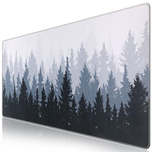 iCasso Extended Gaming Mouse Pad (35.4x15.7 in), Large 3mm Non-Slip Rubber Base Mousepad with Stitched Edges, Waterproof Keyboard Mouse Mat Desk Pad for Work, Game, Office, Home - Misty Forest