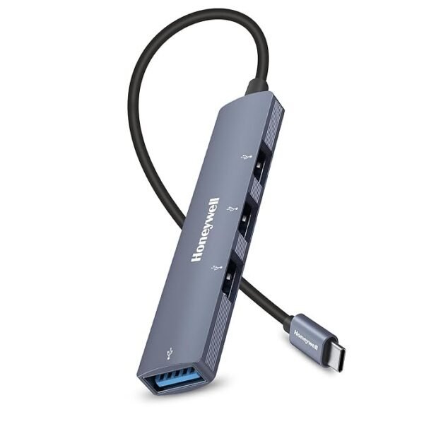 Honeywell Newly Launched 4in1 Ultra Slim Multiport Type C Hub to 1xUSB 3.0 & 3xUSB 2.0 Ports,30cms(1 feet) Cable,DataTransfer Speed Upto 5GBPS,Universally Compatible with All USB,PC,Speaker,Laptop
